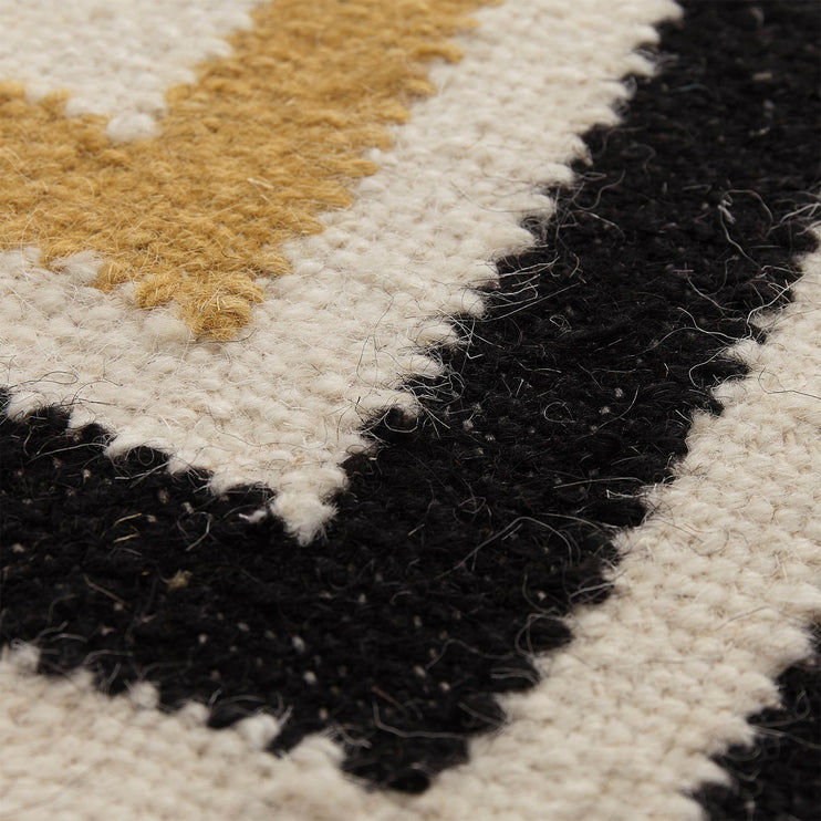 Caen runner, black & bright mustard & natural white, 90% wool & 10% cotton | URBANARA runners