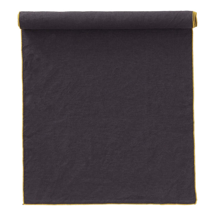 Alvalade table runner, dark grey & bright mustard, 100% linen