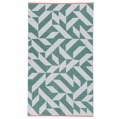 Arua beach towel, aqua & white & papaya, 100% cotton