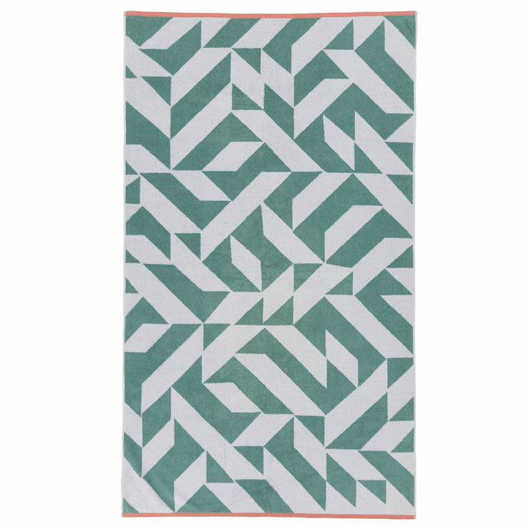 Arua beach towel, aqua & white & papaya, 100% cotton