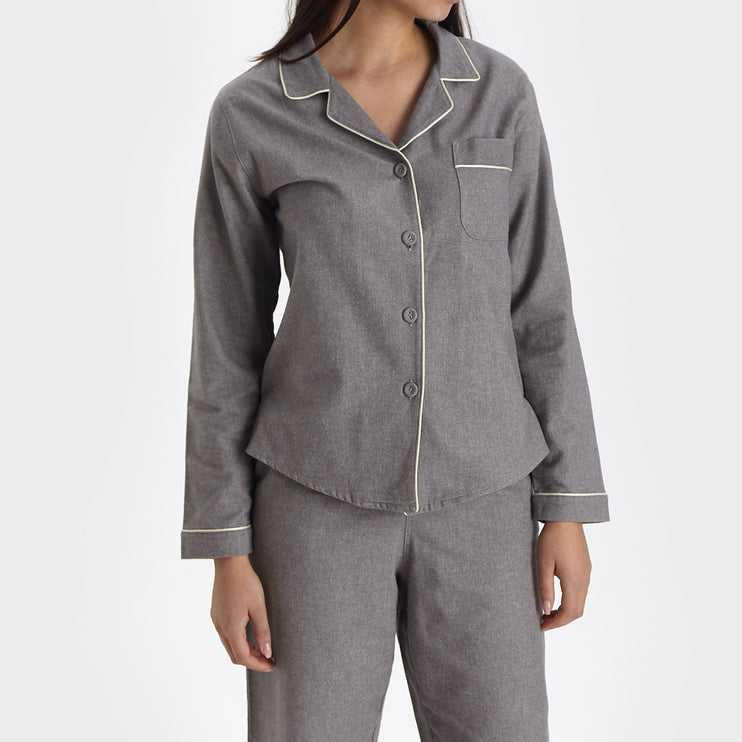 Arove pyjama, stone grey & natural white, 100% organic cotton