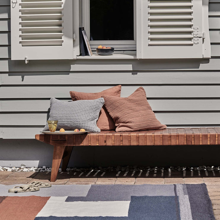 Kamaru Daybed cognac, 100% leather & 100% teak wood | URBANARA small furniture