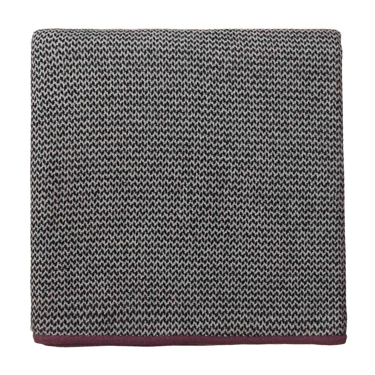Foligno Cashmere Blanket black & cream & raspberry rose, 100% cashmere wool