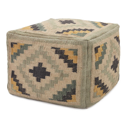 Gandaki Pouffe green grey & mustard & sand, 80% jute & 20% cotton