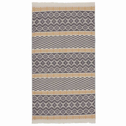 Gilao beach towel, natural white & dark blue & mustard, 100% cotton