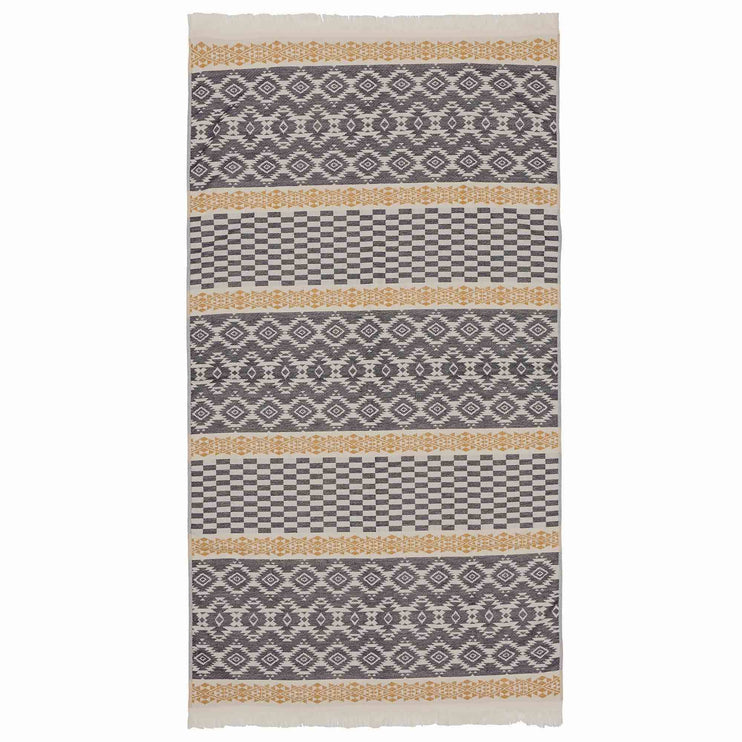 Gilao beach towel, natural white & dark blue & mustard, 100% cotton
