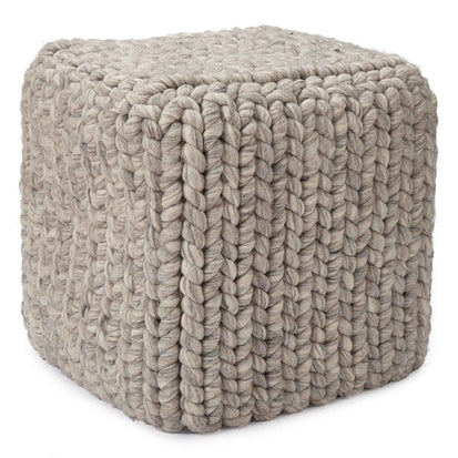 Jadao pouf, light grey melange, 100% wool | URBANARA stools & poufs