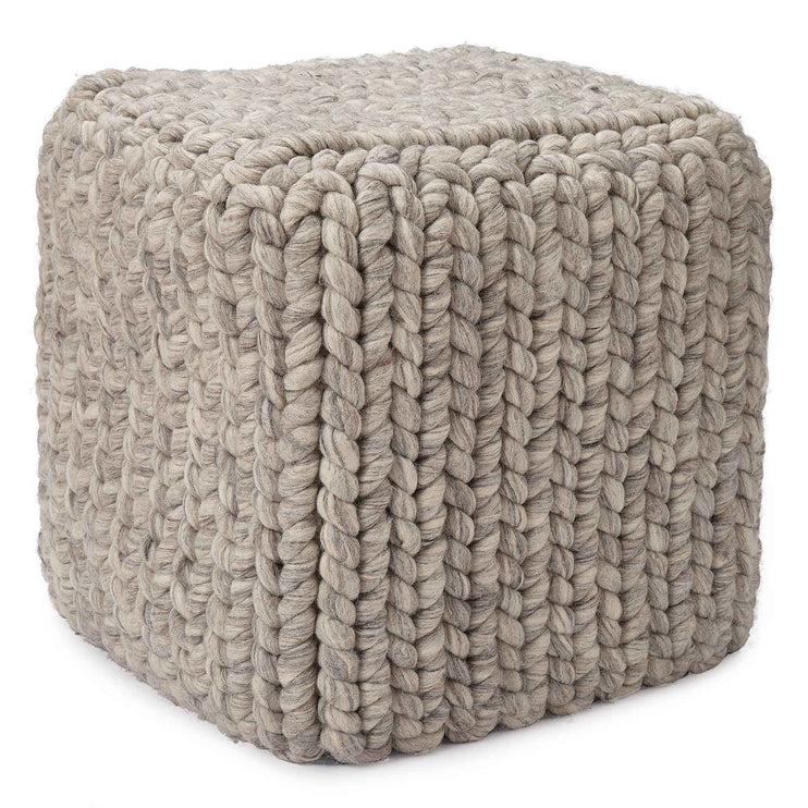 Jadao pouf, light grey melange, 100% wool | URBANARA stools & poufs