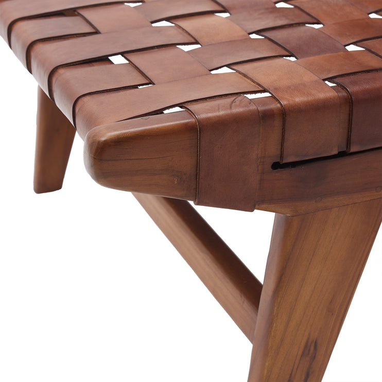 Daybed Kamaru Cognac, 100% Leder & 100% Teakholz | Hochwertige Wohnaccessoires