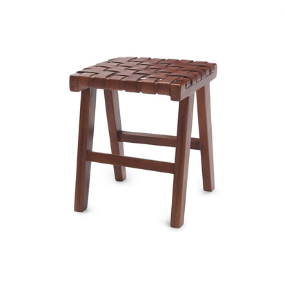 Kamaru Stool cognac, 100% leather & 100% teak wood