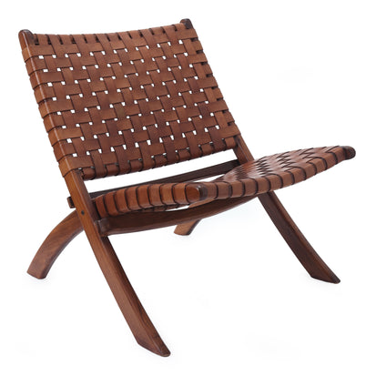 Kamaru chair, cognac, 100% leather & 100% teak wood