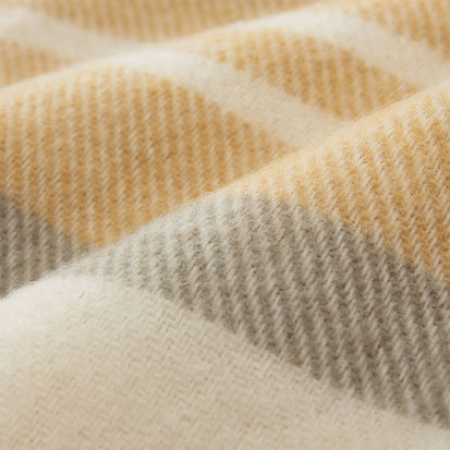 Kampai Blanket mustard & olive green & off-white, 100% new wool | High quality homewares