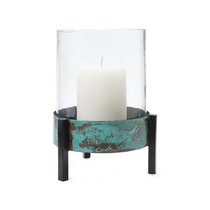 Windlicht Ozar Türkis & Schwarz, 100% Glas & 100% Metall