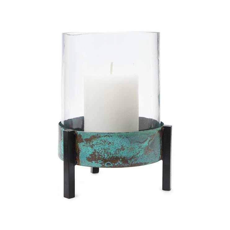 Windlicht Ozar Türkis & Schwarz, 100% Glas & 100% Metall