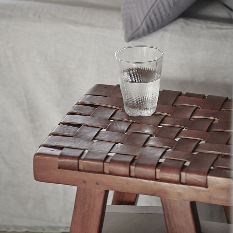 Kamaru Stool cognac, 100% leather & 100% teak wood | High quality homewares