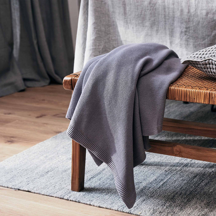 Baumwolldecke Salicos Taubenblau, 100% Baumwolle | URBANARA Baumwolldecken