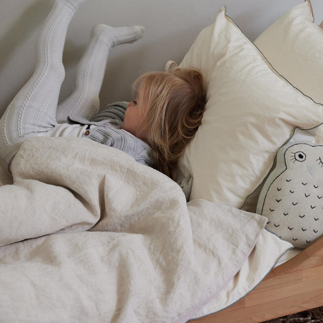 Perkal-Kinderbettwäsche-Set Narini [Natur & Graugrün]