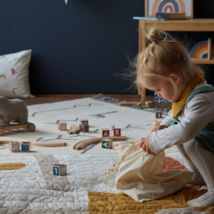 Perkal-Kinderbettwäsche-Set Narini [Natur & Graugrün]